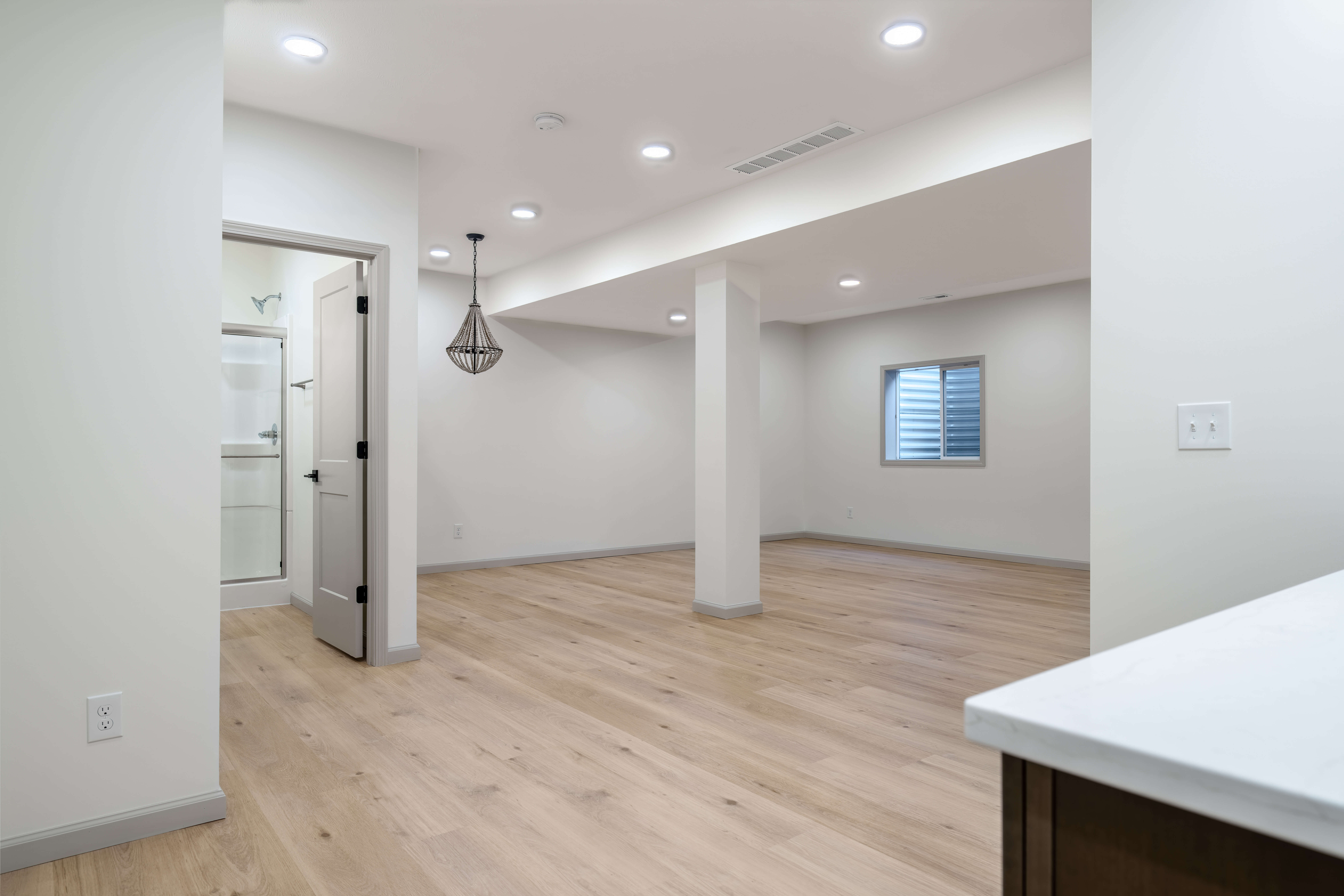 spacious basement living room remodel
