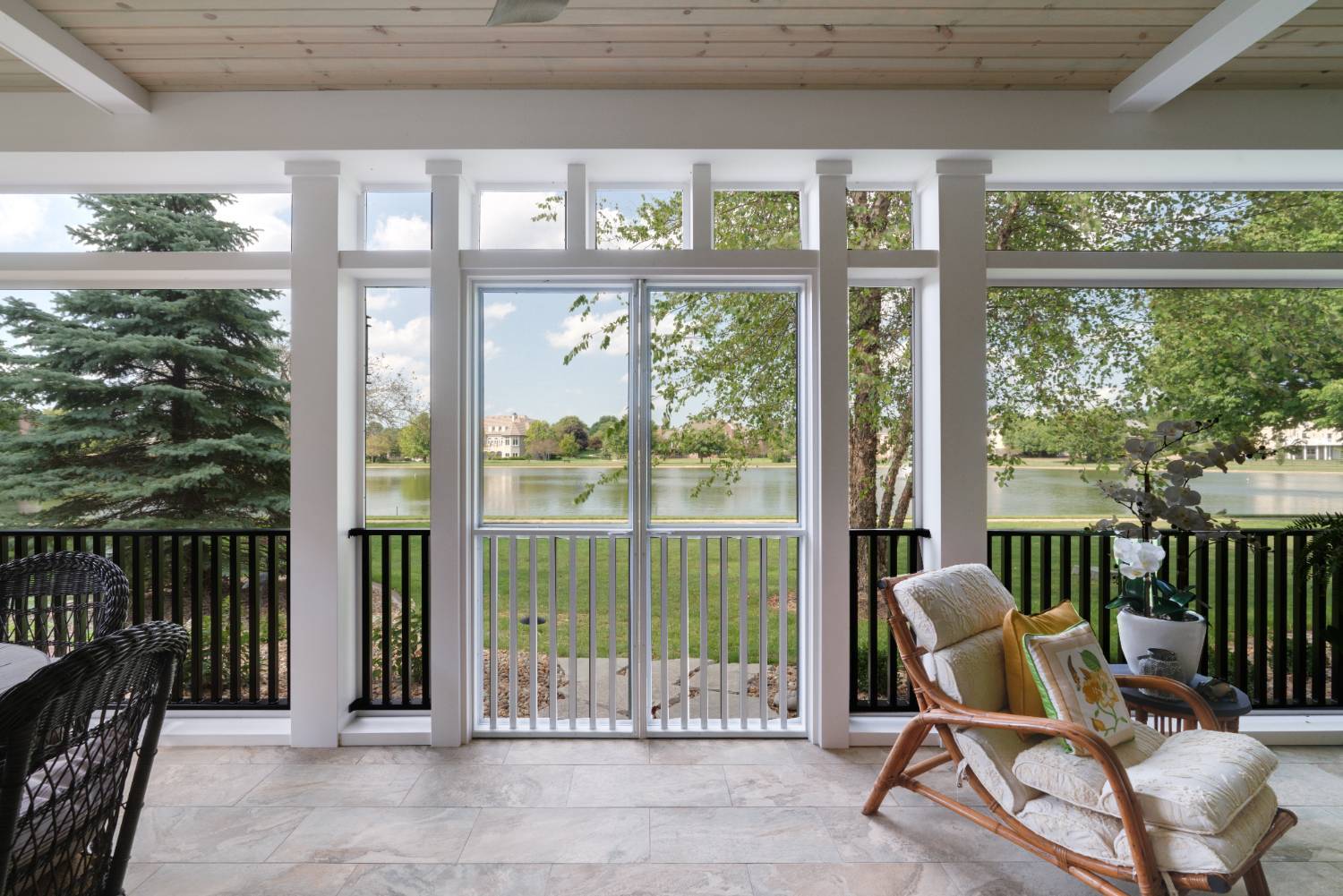 sunroom porch with lake view windows by Landmark Construction in Bloomington, IL-optimized